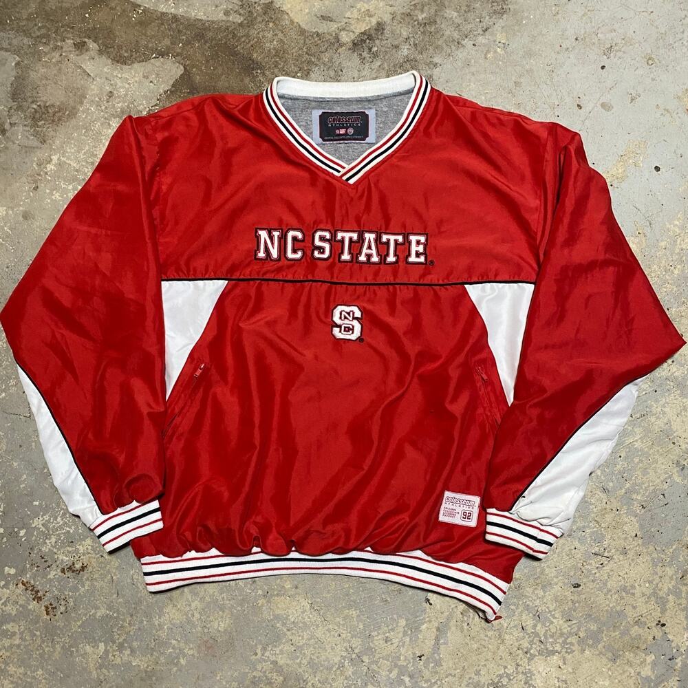 Vintage Colosseum NC State Wolfpack V Neck Pullover Windbreaker Jacket Mens L